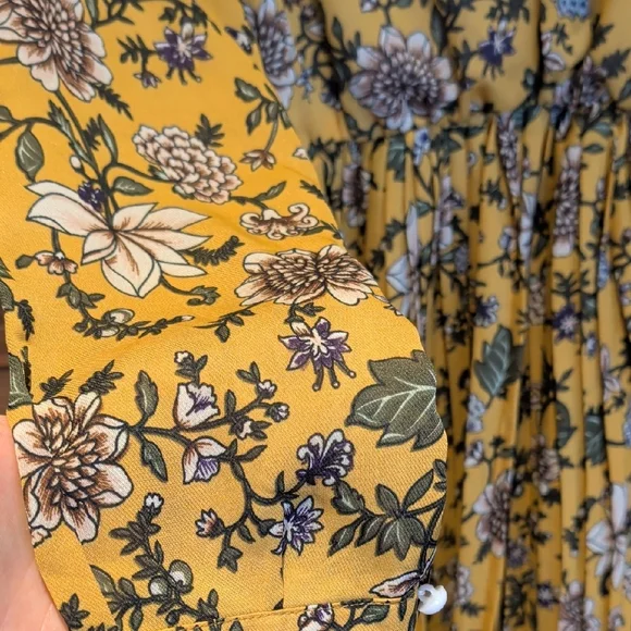 Long Sleeve Floral Midi Dress - Mustard Yellow - Picture 6 of 8